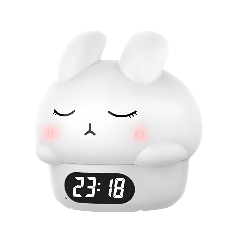 Cute Series Night Light Alarm Clock Tapping Shy Rabbit, White Cute Series Night Light Alarm Clock Tapping Shy Rabbit, White