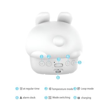 Cute Series Night Light Alarm Clock Tapping Shy Rabbit, White — 2