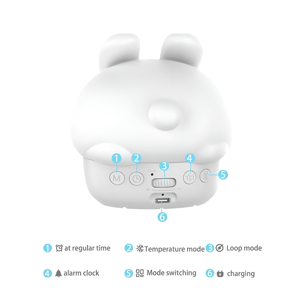 Cute Series Night Light Alarm Clock Tapping Shy Rabbit, White Cute Series Night Light Alarm Clock Tapping Shy Rabbit, White — 2