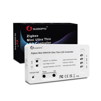 Gledopto ZigBee Pro Ultra Thin Mini LED Strip Controller WW/CW (GL-C-006P(Mini)), DC5~24V, 3A/CH, max 6A output, max 144W output — 2