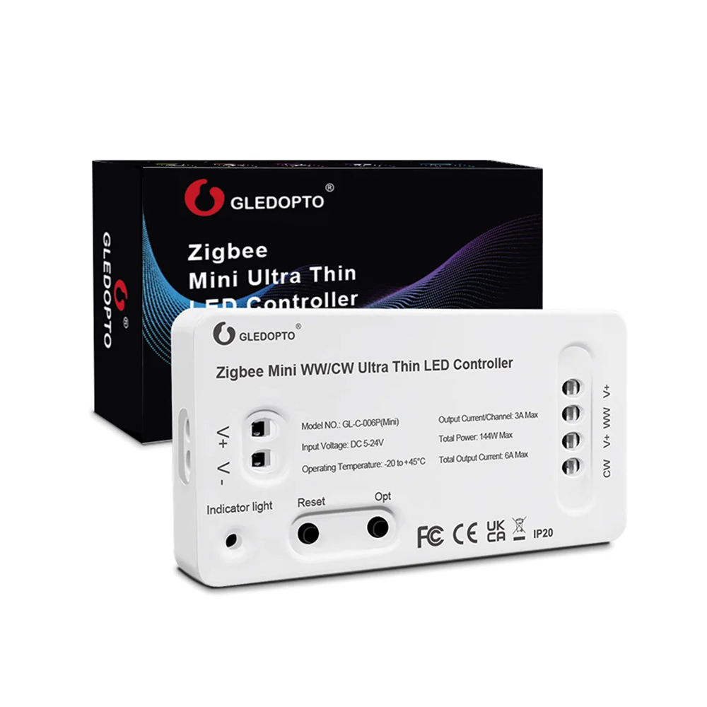 Gledopto ZigBee Pro Ultra Thin Mini LED Strip Controller WW/CW (GL-C-006P(Mini)), DC5~24V, 3A/CH, max 6A output, max 144W output Gledopto ZigBee Pro Ultra Thin Mini LED Strip Controller WW/CW (GL-C-006P(Mini)), DC5~24V, 3A/CH, max 6A output, max 144W output — 2