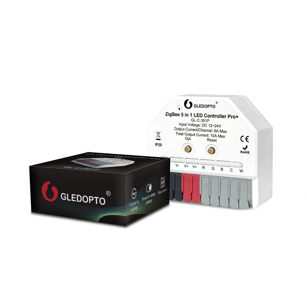 Gledopto ZigBee Pro+ 5in1 Ultra mini LED Controller CCT/RGB/RGBW/RGBCCT/Single Color (GL-C-301P), DC12~24V, 6A/CH, max 10A output Gledopto ZigBee Pro+ 5in1 Ultra mini LED Controller CCT/RGB/RGBW/RGBCCT/Single Color (GL-C-301P), DC12~24V, 6A/CH, max 10A output — 3