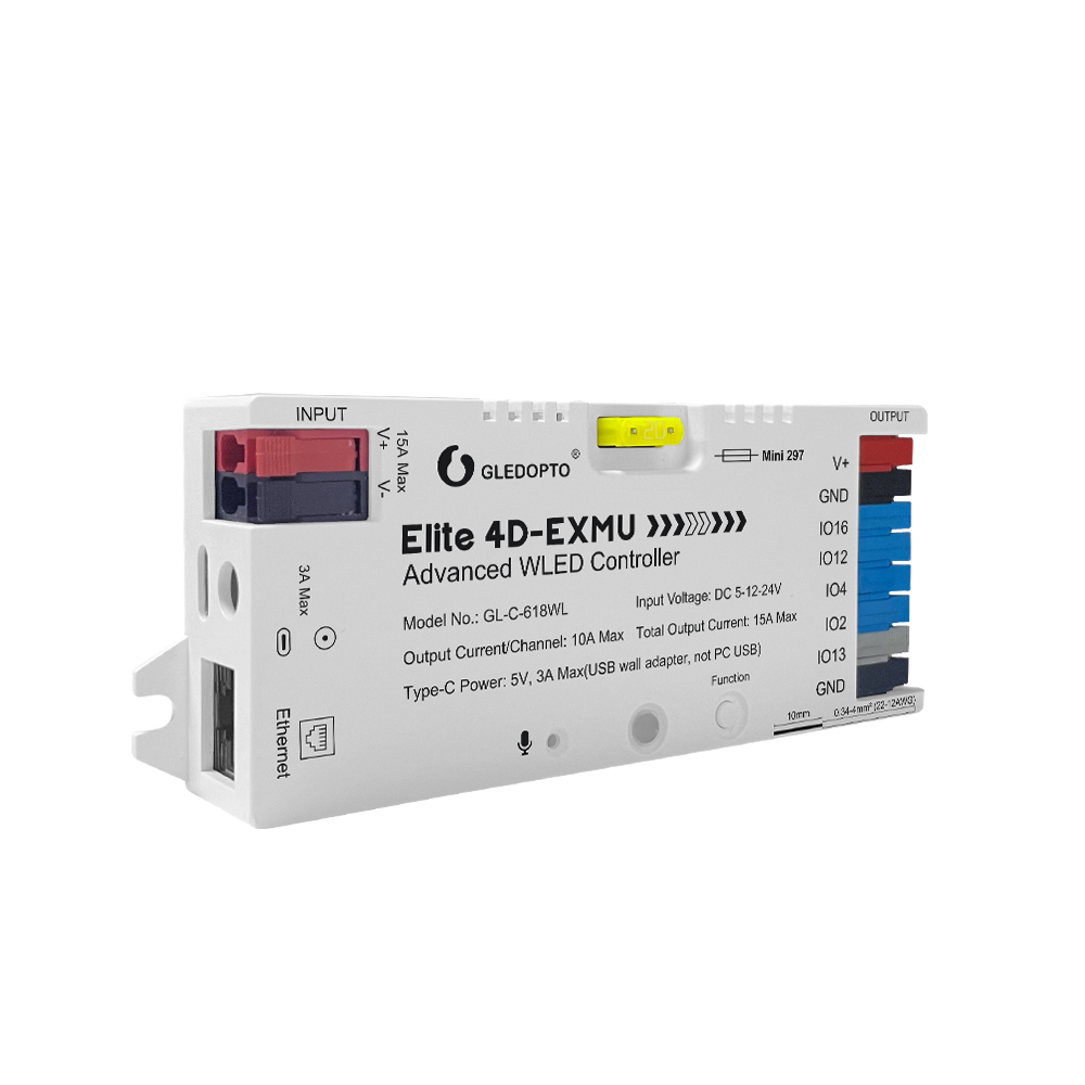 Gledopto Elite 4D-EXMU Advanced ESP32 WLED Digital LED Controller RGB/RGBW/RGBCCT with 4-output, LAN (GL-C-618WL), DC5~24V,max 15A output, max 800ICs Gledopto Elite 4D-EXMU Advanced ESP32 WLED Digital LED Controller RGB/RGBW/RGBCCT with 4-output, LAN (GL-C-618WL), DC5~24V,max 15A output, max 800ICs — 2