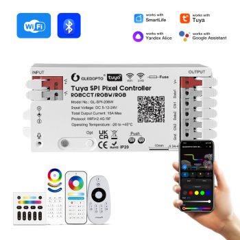 Gledopto Tuya Wi-Fi Pixel LED controller RGB/RGBW/RGBCCT (GL-SPI-206W), DC5~24V, 2*Channels, output signal SPI(TTL)×2 800Kbs, total max 15A output — 2