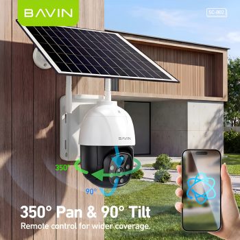 BAVIN Outdoor Solar Security Camera 5MP HD, PTZ (350°/90°), PIR Motion Detection, IP66, White — 2