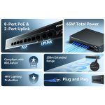 imou Switch 8 Ports PoE& 2 Ports Uplink 65W 250m SF110P, Black