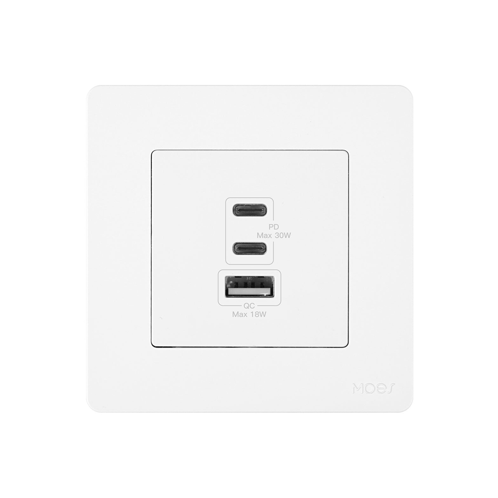 Moes Star Ring Socket 30W GAN 3 Ports (2*Type C+1*USB-A), White Moes Star Ring Socket 30W GAN 3 Ports (2*Type C+1*USB-A), White